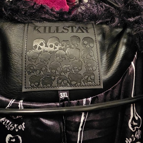 Killstar trench coat with feathered collar. - Picture 3 of 4